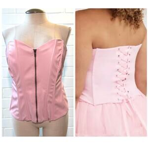 New Torrid 4 (4x 26) Sexy Baby Pink Zip Up Lace Up Back Faux Leather Corset Top‎